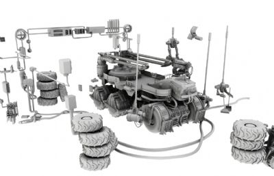 装甲车,步战车维修基地场景maya模型