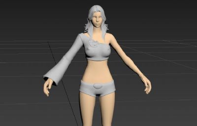 游戏里的女战士3D模型白模