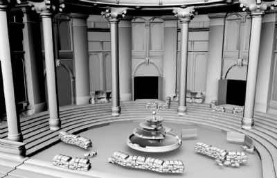 一个战争游戏里的宫殿战区防御工事场景maya模型