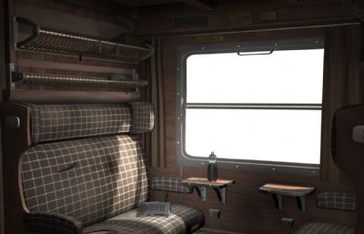 超精细的火车车厢座位场景maya模型,贴图全