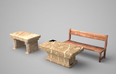 大理石凳子桌子3D模型