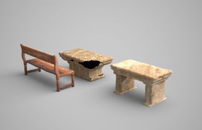 大理石凳子桌子3D模型