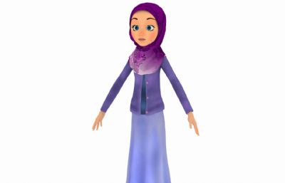 穿紫色长裙的中东女孩3D模型,corona渲染