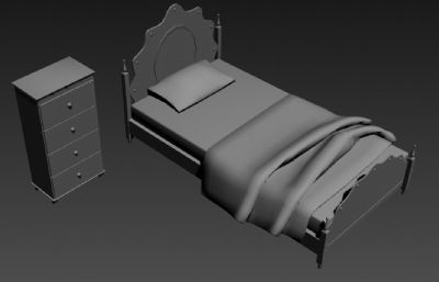 公主床,单人床+床头柜3D模型