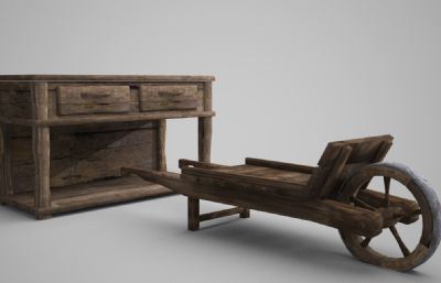 古代老旧的柜子木头车3D模型