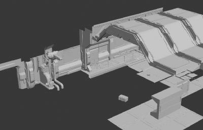 科幻舱体场景组件3D模型