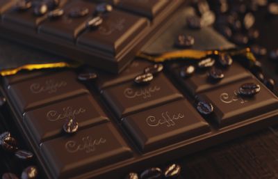 巧克力,咖啡豆美食海报设计3D模型