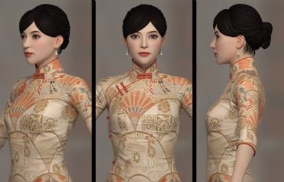 旗袍女人女子3D模型,有贴图,有MAX,MA,OBJ等格式(网盘下载)