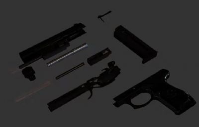 92式国产手枪3D模型道具,带简单装配动作