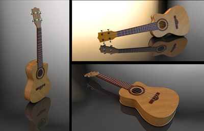 写实吉他,尤克里里C4D模型