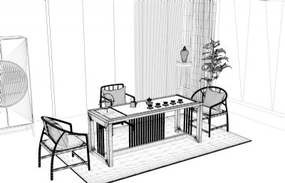 中式茶室家具C4D模型