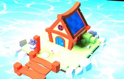 卡通海上漂浮房屋房子3D模型,FBX,MAX,OBJ等格式