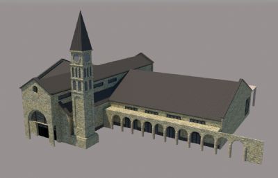 国外简单钟楼教堂su模型