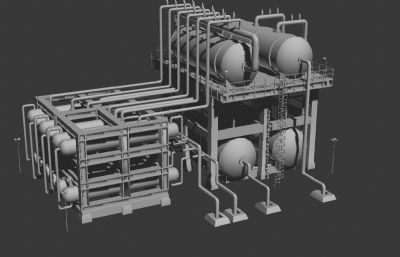 石油化工厂罐体设备3D模型白模