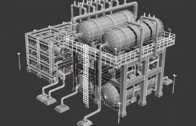 石油化工厂罐体设备3D模型白模