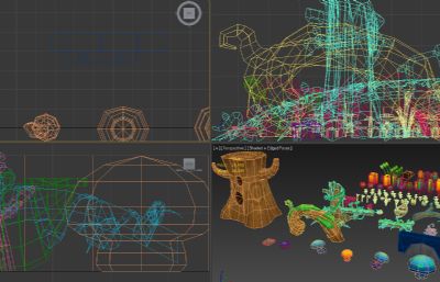 卡通游戏里的各种花草树木海螺场景道具资源3D模型