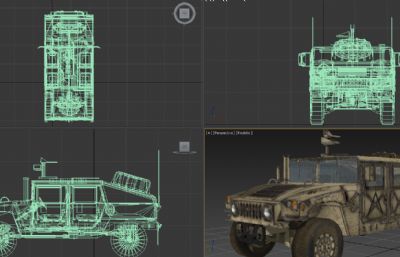 美军军用悍马3D模型,带座椅和驾驶室