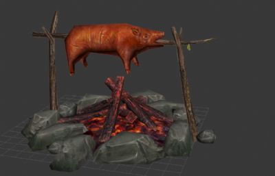 游戏中小物件,烤猪烧烤支架3D模型