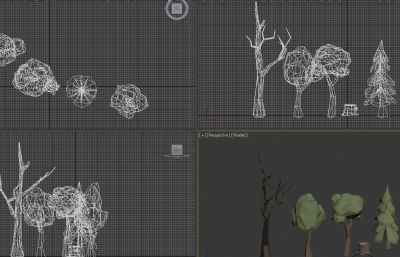 Low Poly风格 各种形态的树木3D模型