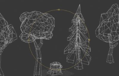 Low Poly风格 各种形态的树木3D模型