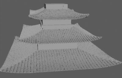 古代四方屋顶精细maya模型