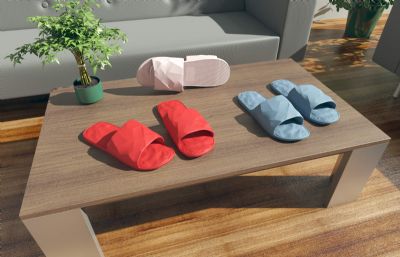 茶几上的拖鞋,凉鞋,家具场景3D模型