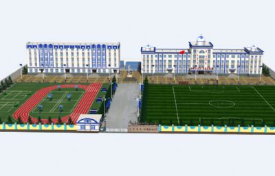 查干花蒙古族中学,学校园鸟瞰maya模型