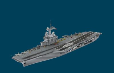 法国海军戴高乐号核动力中型航母3D模型,MAX,FBX格式模型,无贴图