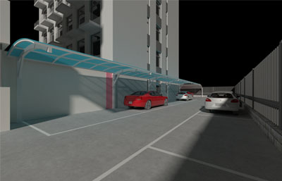 小区道路两侧停车棚,停车位3D模型