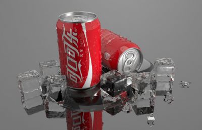 写实冰块+可口可乐易拉罐C4D模型,结构精细