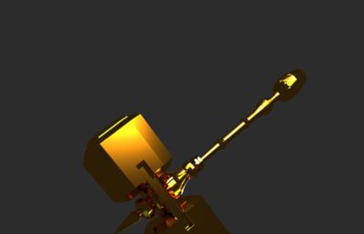 金色锤子武器3D模型,游戏武器