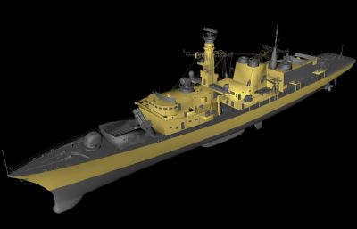 英国皇家海军23型护卫舰C4D模型,带3DS格式
