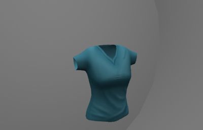 湖蓝色低领T恤maya模型