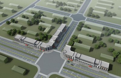 中式徽派城镇自建房,集贸市场3D模型