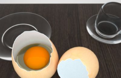 鸡蛋+透明玻璃杯+茶杯托C4D模型,octane渲染
