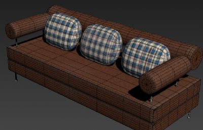 三人沙发,带靠枕3D模型