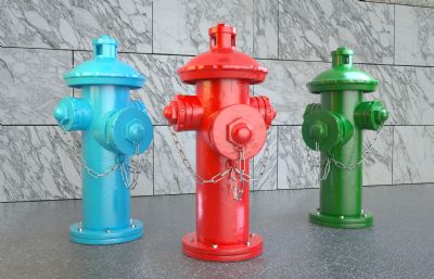 消防栓,消防水口,取水栓,消防器材C4D公共设施模型,写实风格