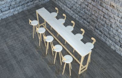桌椅,餐桌椅奶茶店,餐厅休闲座椅C4D模型，写实风格
