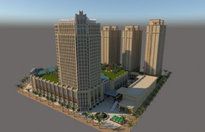 酒店及周边商业楼su模型