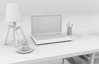 桌子，书桌，笔记本电脑静物场景MAYA模型