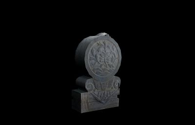 低面的抱鼓石雕塑3D模型，256-256大小贴图