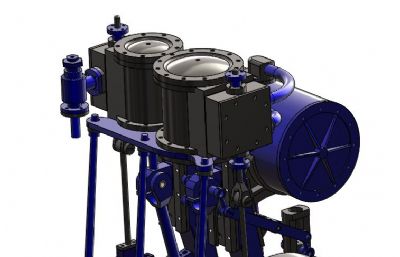 缸立式复合冷凝蒸汽机,蒸汽发动机solidworks图纸模型