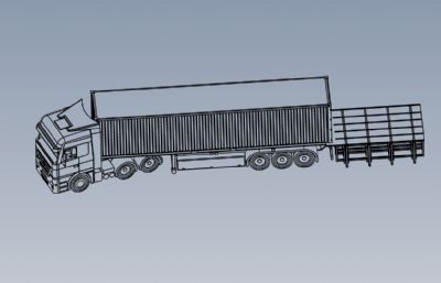 奔驰Actros集装箱卡车,重卡solidworks图纸模型