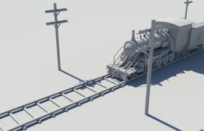 火车+电线杆+铁轨场景maya模型