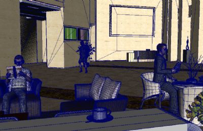 写字楼大堂,酒店大厅3D模型,带美女行走动画