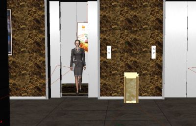 电梯开门,美女职员走出电梯动画maya模型