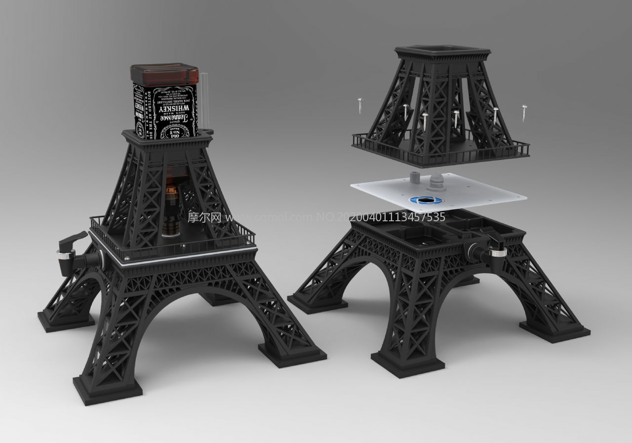 埃菲尔铁塔造型的红酒倒酒器stp格式模型