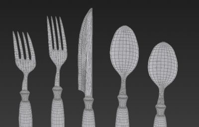 刀叉勺子,餐具OBJ模型