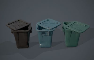 低面写实的室外塑料垃圾桶,垃圾袋模型,无灯光
