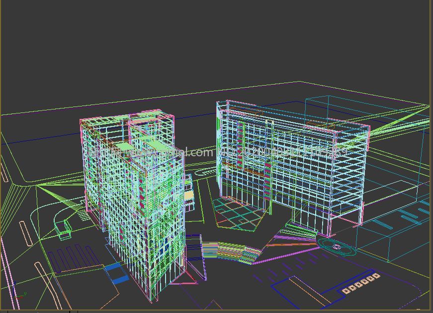 办公楼,办公区公建夜景3D模型